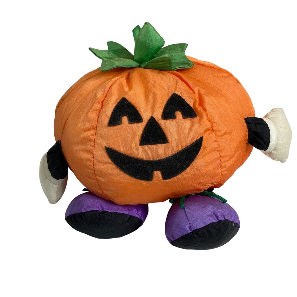 Vintage 90s Jack O'Lantern Pumpkin Plush Stuffed Animal Nylon 1994 Gibson